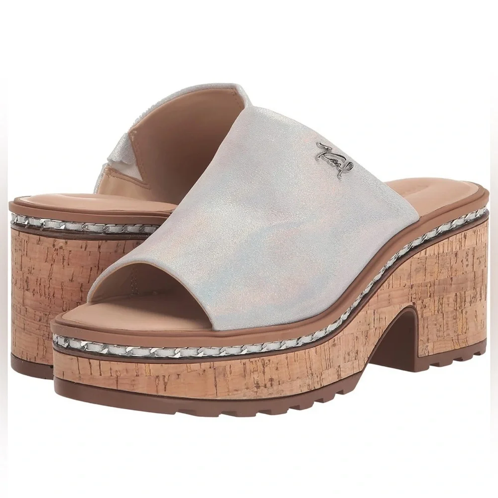 KARL LAGERFELD Women's Carita Iridescent Wedge Sandal Platform Size 7.5M - LNC